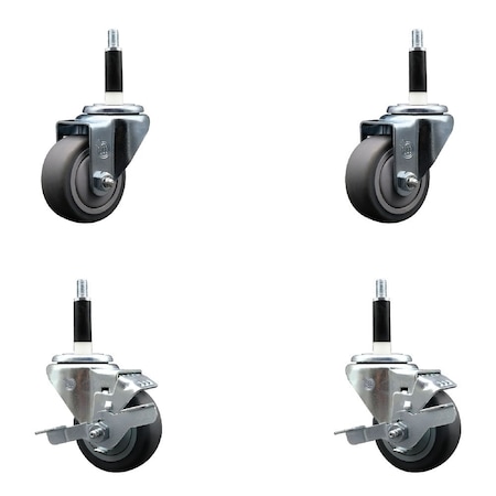 Service Caster 3'' SS Thermoplastic Rubber Wheel Swivel 7/8'' Expanding Stem Caster Set 2 Brakes, 4PK SCC-SSEX20S314-TPRB-2-TLB-2-78